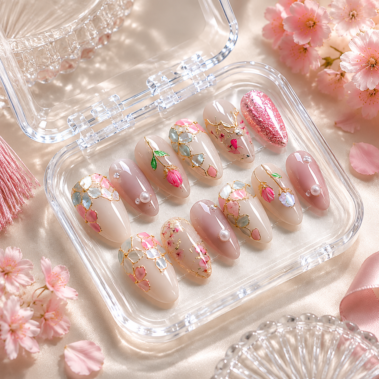 Pastel Mosaic Floral Nails