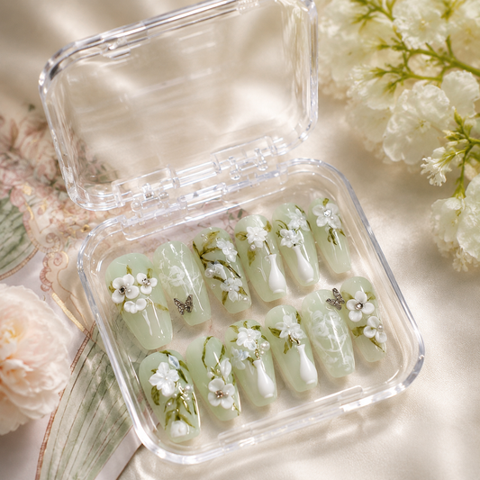 Sage Jade Floral Nails