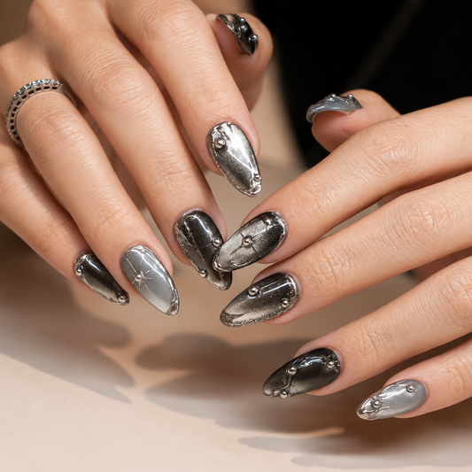 Sleek Metallic Chrome Nail Art